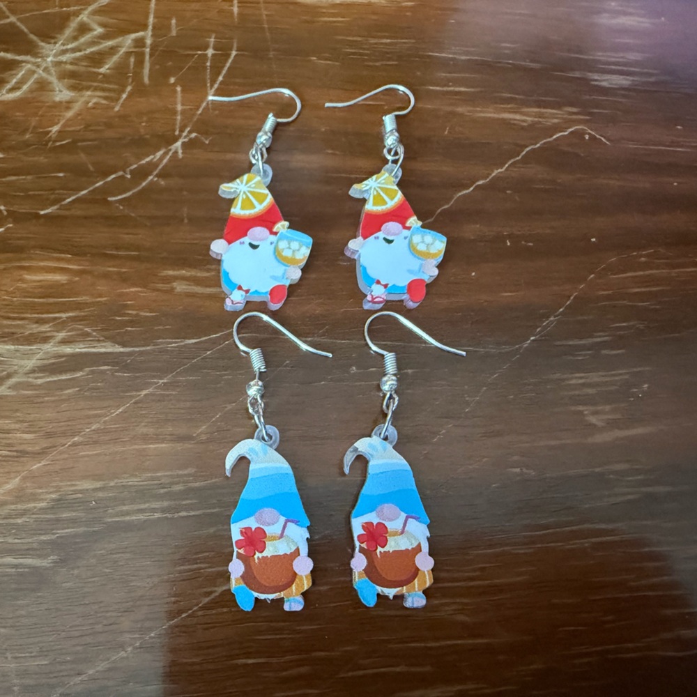 Set of 2 Summer Gnome Dangle Earrings